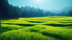 Green field, tree and blue sky.Great as a background,web banner. Generative AI